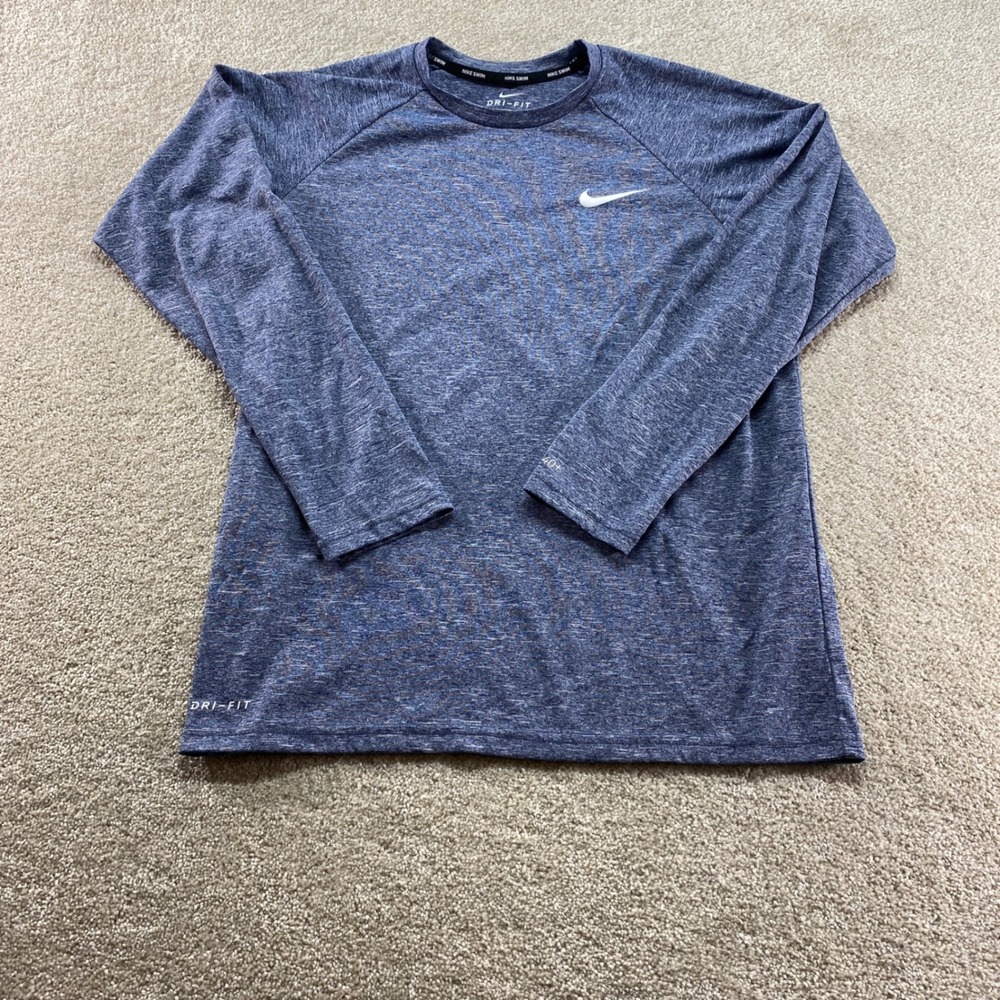Nike Swim Rash Guard Mens Small Blue Heathered Dri-FIT Long Sleeve